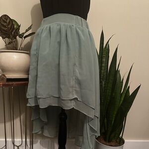 Staring at Stars Layered High-Low Chiffon Skirt in Sage